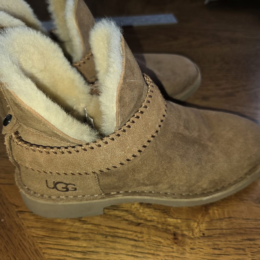 UGGs McKay Boots Womens Sz 6.5 Chestnut Suede Sheepskin Ankle Fur Lined Slip On